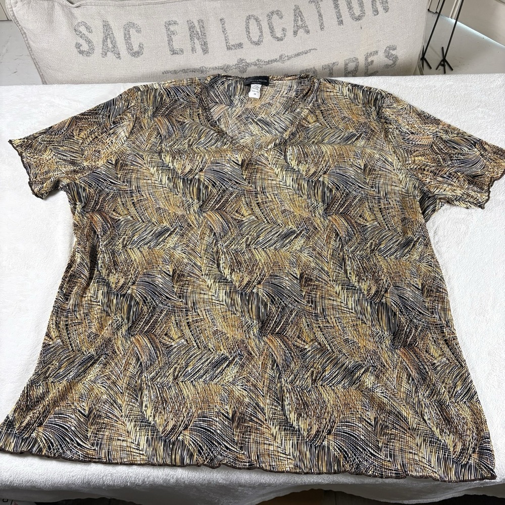 Vintage Y2K Brittany Black Women's Blouse 3X Made USA Abstract Swirl